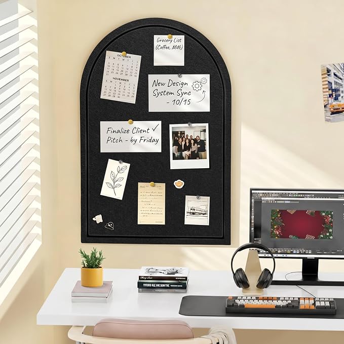 Arched Felt Bulletin Board, Sized 36" x 24" Cork Board Alternative Grooved Edge - Image 6