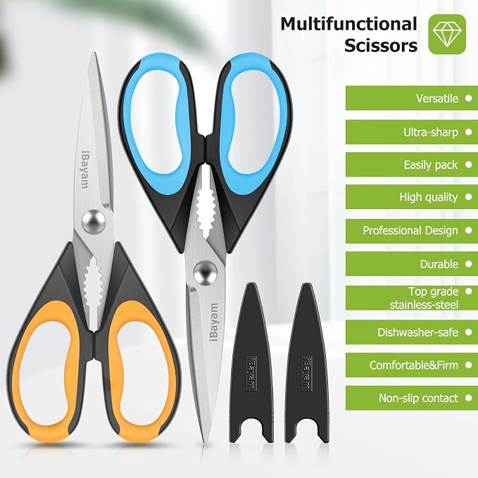 Kitchen Scissors, iBayam 2-Pack Kitchen Shears, 9 Inch Heavy Duty Dishwasher - Image 7
