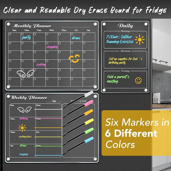 DIYMAG Magnetic Calendar for Refrigerator 3 PCS Dry Erase Wall Planning Pads - Image 6