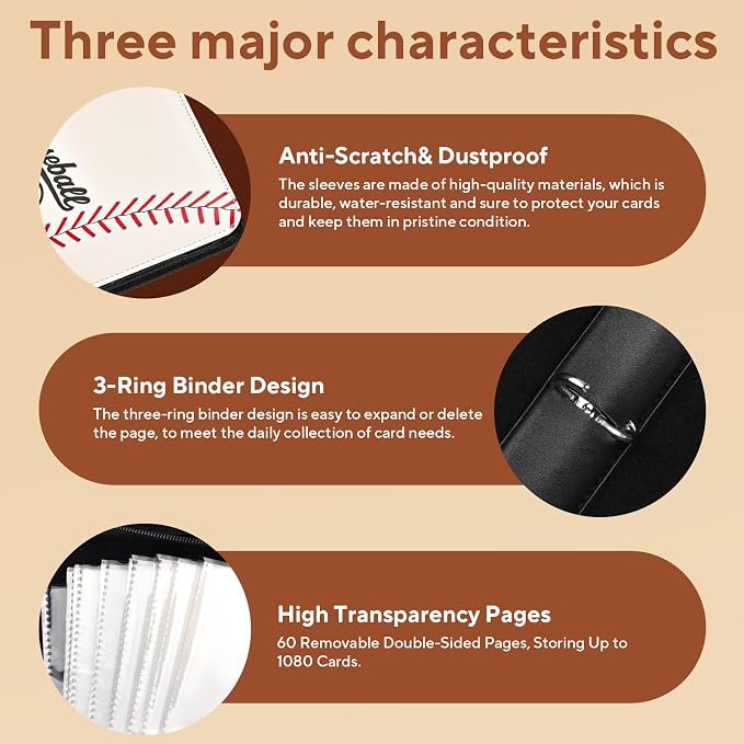 Baseball Card Binder 9 Pocket, 1080 Pockets Trading Card Binder - Image 5