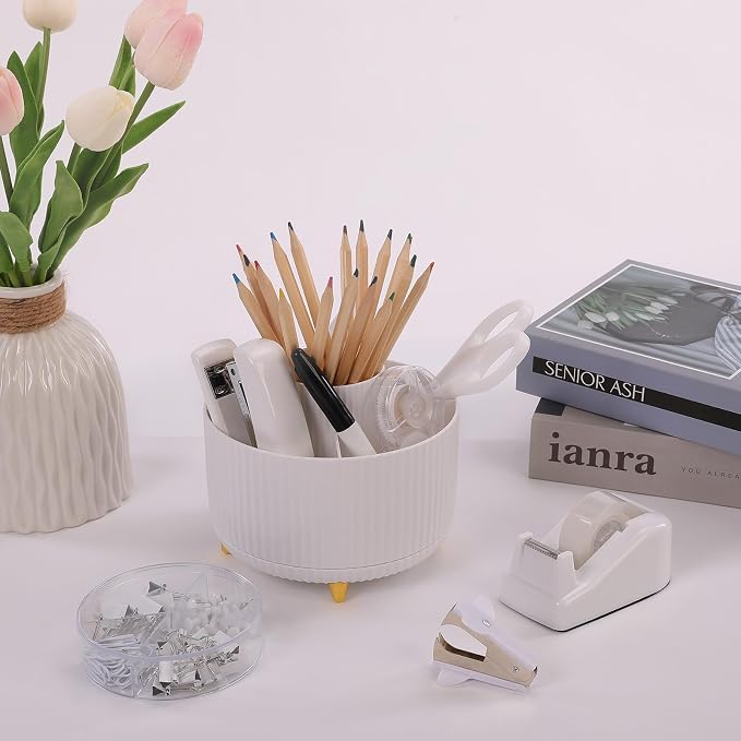 SKYDUE White Office Supplies Set, Office Desk Accessories 10PCS, Pencil Holder - Image 5