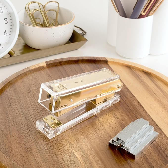Swingline Compact Clear Acrylic Gold Stapler, 20 Sheet Capacity, Half Strip - Image 2