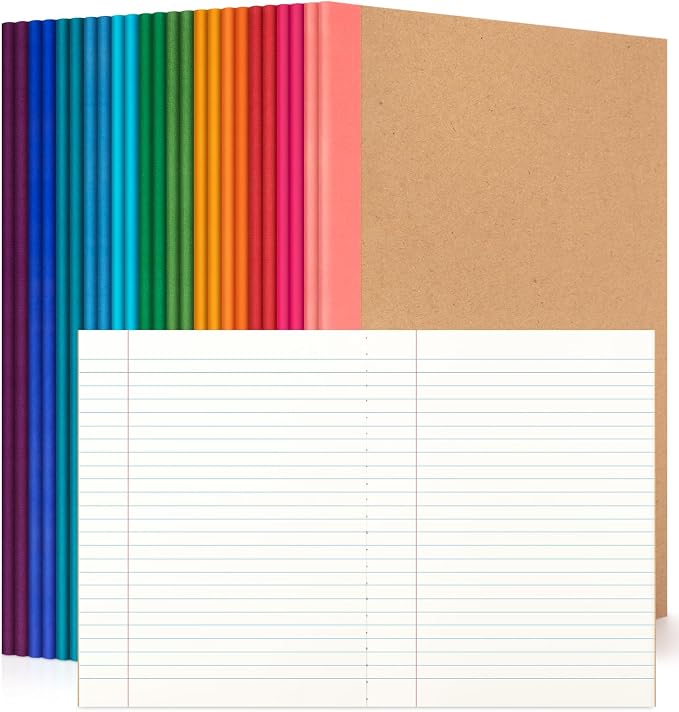 24 Pack Composition Notebook Journals Bulk, 7-1/2" x 9-3/4", Wide Ruled Paper by ALKALO