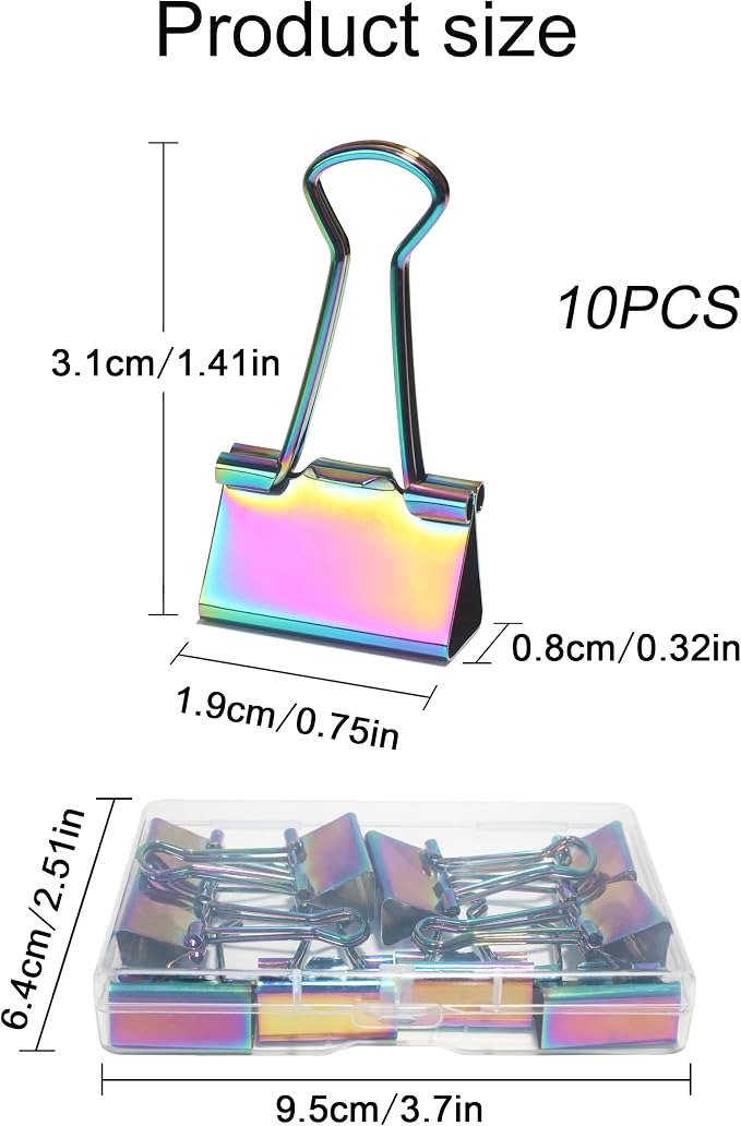 10 Pcs Rainbow Paper Clamps, Medium Binder Clips, 0.75 Inch Length - Image 2