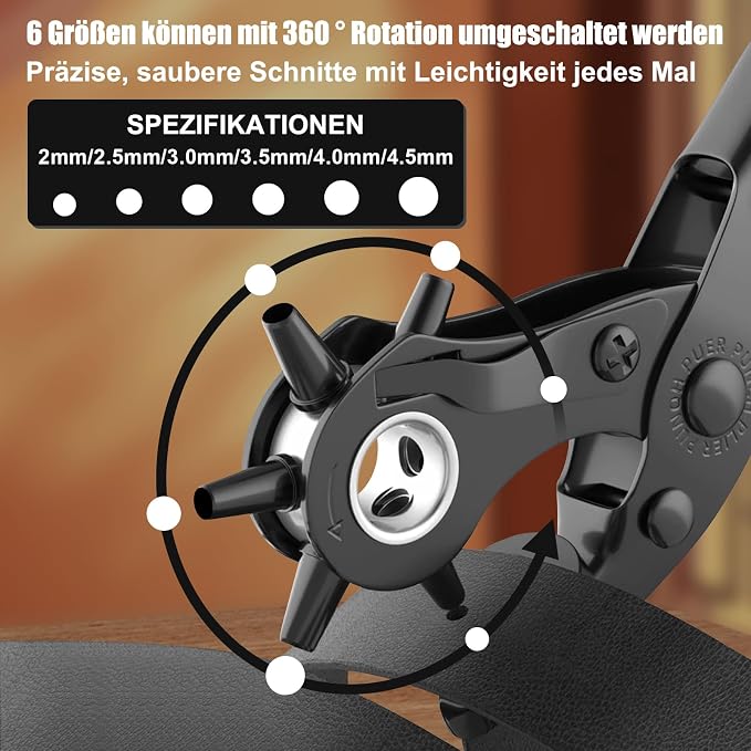 Diyife® Leather Hole Punch, Heavy Duty Belt Hole Punch, Revolving Punch Plier - Image 2