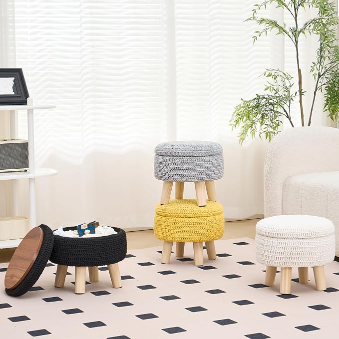 Wimarsbon Pouf Ottoman, 100% Cotton Knitted Boho Footstool, Round Footrest - Image 7