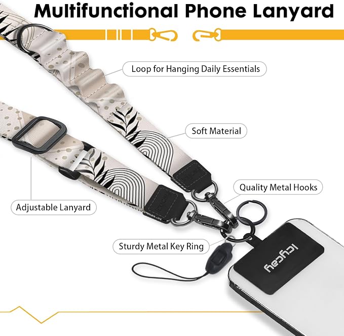 Icycay Phone Lanyard Crossbody, Abstract Leaf Cell Phone Strap - Image 3