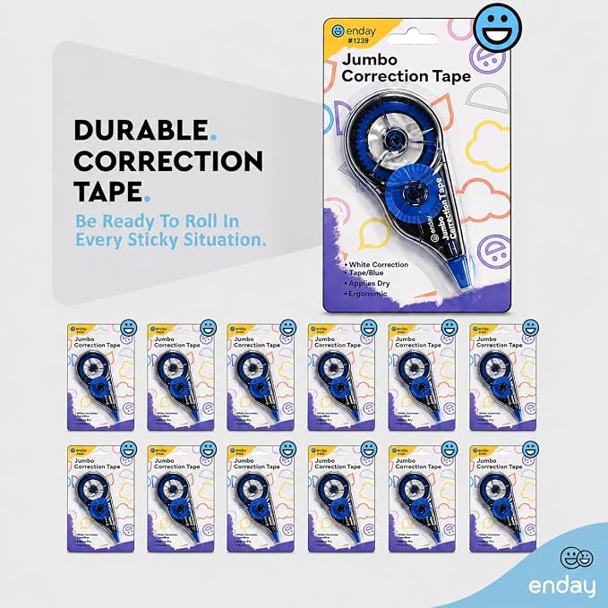 Enday White Out Correction Tape, Jumbo Corrective Tape 32.8 Feet, Plastic Blue - Image 6