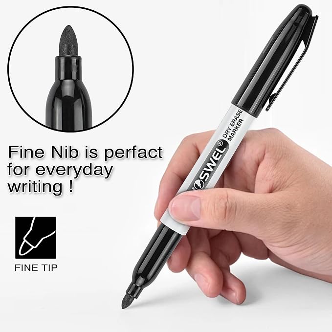 WOSWEL Dry Erase Markers Bulk, 144 Pack Black Fine Tip Whiteboard Marker - Image 2