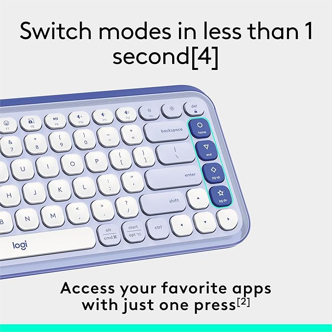 Logitech POP ICON Keys Wireless Bluetooth Keyboard, Comfortable Typing, Programmable Keys, Easy-Switch Between up to 3 Devices, for Laptop, Tablet, PC – Lilac and Off-White-DeskLoop Office