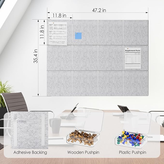 MaxGear Felt Bulletin Board 48" x 36", Light Gray Felt Wall Tile Wall Decor | - Image 5