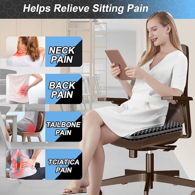 Seat Cushion, Gel Seat Cushion for Long Sitting– Back, Tailbone Pain Relief Pad - Image 2