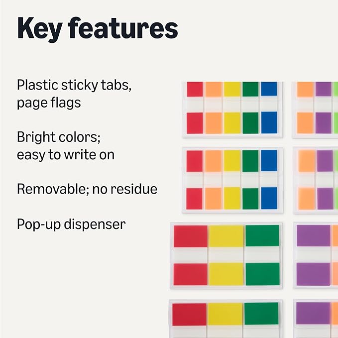 Amazon Basics Flags and Tabs Combo, 240pcs 0.94 inch in Wide and 400pcs 0.47 inch in Wide, Total 640 Count, Rectangular, Assorted Colors-DeskLoop Office