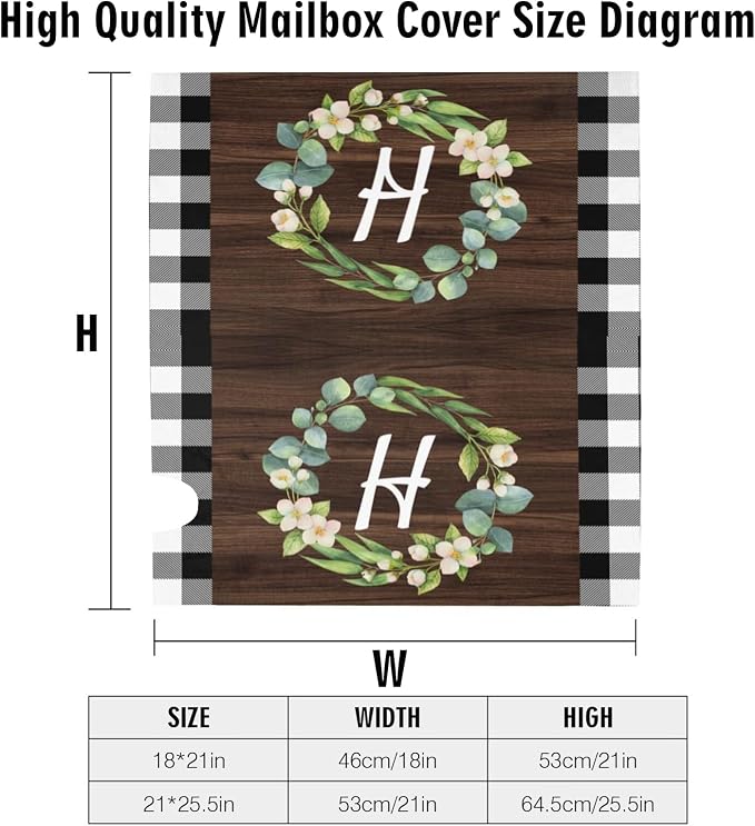 Wreath Monogram Letter H Mailbox Covers, Buffalo Plaid Outdoor Magnetic Mailbox - Image 6