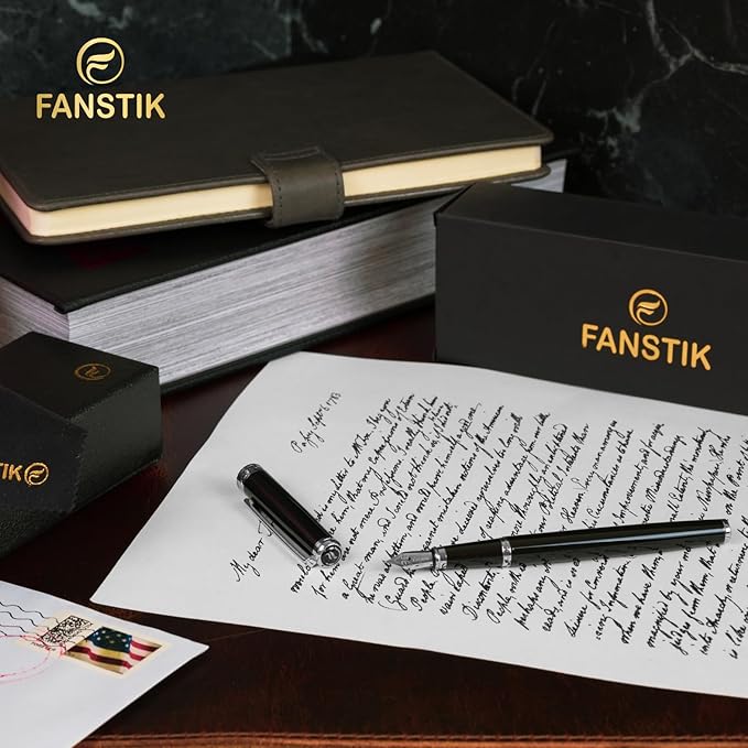 Customized Black & Silver Luxury fountain pen (Made In USA) fancy gift set for women, Chrome Finish, Professional executive pen gift set for men (Lux Custom-fountain Black-Silver)-DeskLoop Office