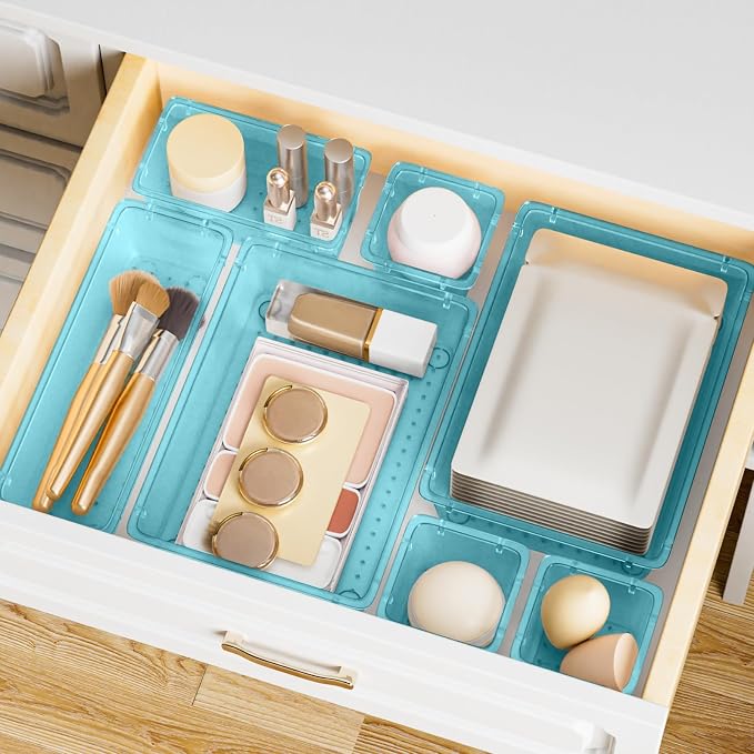 SpaceHacks 15 PCS Clear Plastic Drawer Organizer Set, 4-Size Acrylic Drawer - Image 7