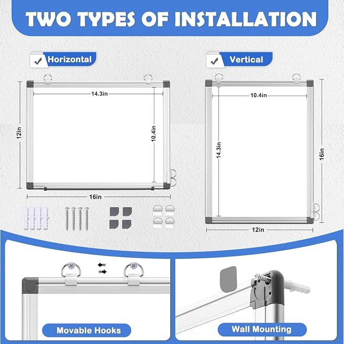 WALGLASS Double-Sided White Board, Hanging Mounted Whiteboard Silver Aluminium - Image 2