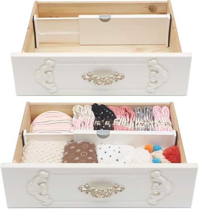 DIOMMELL 12 Pack Adjustable Plastic Drawer Dividers, White, 4"H x 11"-17"L, Expandable Organizers for Kitchen, Bedroom, Closet, Bathroom & Office Drawers-DeskLoop Office