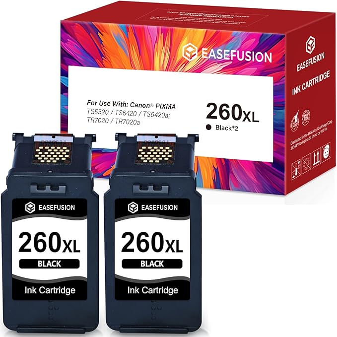 260XL Replacement for Canon 260XL PG-260 Black Ink Cartridges 260 PG260 Compatible with Canon Pixma TS6420a TS6420 TR7020a TS5300 TS5320 TR7020 Printer Ink Cartridges (2 Black)-DeskLoop Office