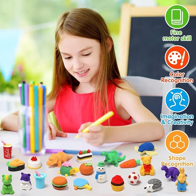 HINZER 100 Pack Animal Erasers for Kids Bulk Pull Apart 3D Puzzle Erasers Classroom Rewards and Prizes Class Treasure Box Kids Party Favors Back to School Supplies-DeskLoop Office