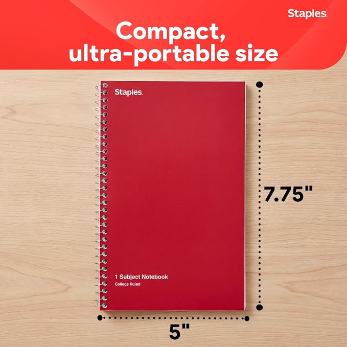 STAPLES 1‑Subject Spiral Notebook, College Ruled, 80 Sheets - Image 3