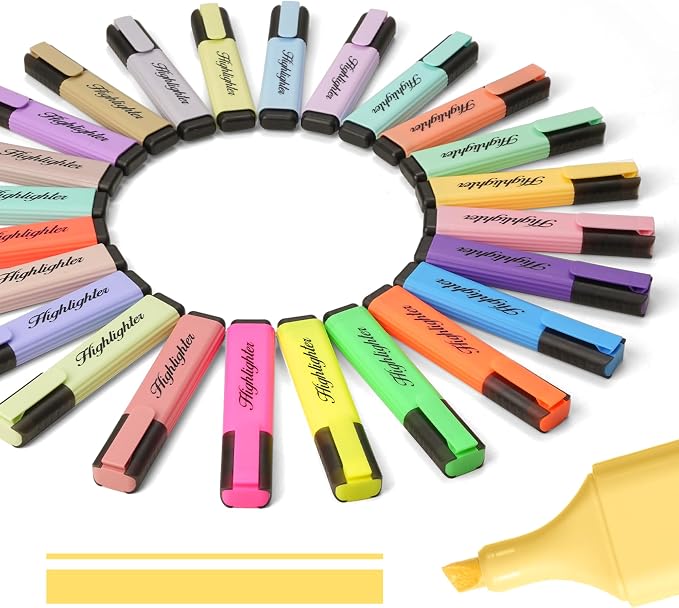 Mini Highlighters, 24 Assorted Quick-Dry Chisel Tip Marker Pens | 6 Bright & 18 by Bonace