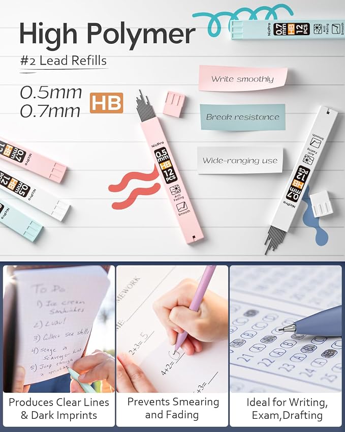Nicpro Cute Mechanical Pencils Set, Erasers & Refills, Aesthetic School Supplies - Image 4