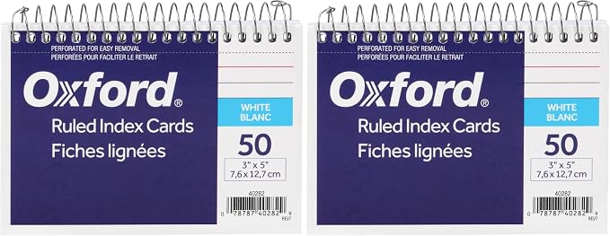 Oxford Spiral Ruled Index Cards, 3 x 5 Inches, 50 per Pack by Oxford