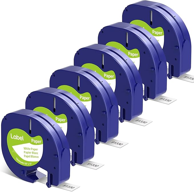 6-Pack Paper Black on White Tape Compatible by JOJOME