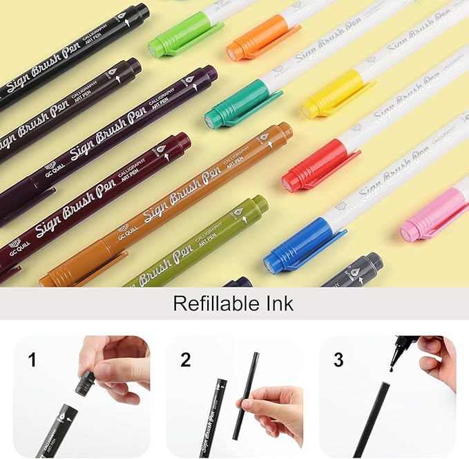 GC QUILL Fudenosuke Brush Pen - 16 Colors Calligraphy Brush Pens for Hand Lettering, Calligraphy, Drawing, Writing, Journaling GC-SB16-DeskLoop Office