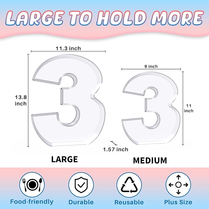 13.8" Extra Large Acrylic Number Charcuterie Board Box, Reusable Fillable - Image 2