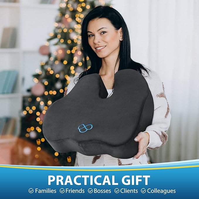 BlissTrends Seat Cushion,5.2in Thick Memory Foam Cushions for Office Chair, Car Seat, Airplane, Relieving Pressure Tailbone Sciatica Back Pain for Long Sitting Office Workers, Car Drivers Grey-DeskLoop Office