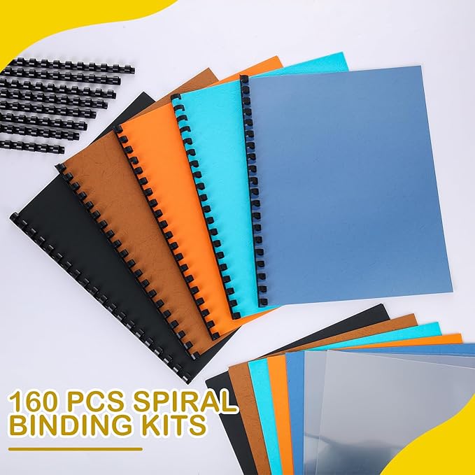 160 Pack Binding Covers and Combs kit 8.5x11 Inches Include 60 Pcs 12 mil Leather Texture Binding Cover 60 Pcs 8 mil Clear PET Presentation Covers 40 Pcs Binding Combs Letter Size(Elegant Color)-DeskLoop Office