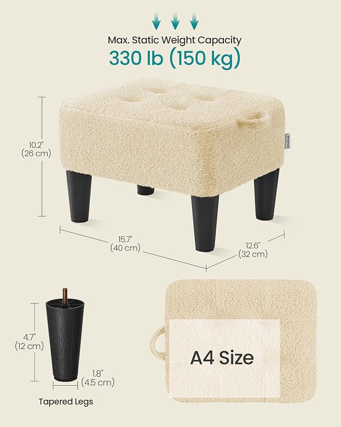 SONGMICS Foot Stool, Small Teddy Fleece Footstool Ottoman - Image 2