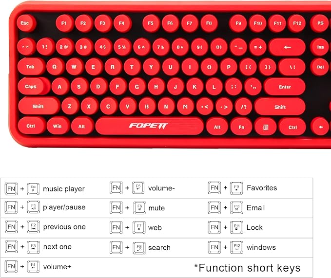 FOPETT Wireless Keyboard and Mouse Combo, 104 Keys Full-Sized 2.4 GHz Round Keycap Colorful Keyboards, USB Receiver Plug and Play, for Windows, Mac, PC, Laptop, Desktop (Black Red)-DeskLoop Office