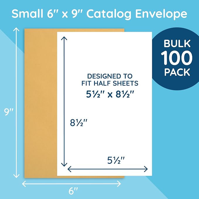 Blue Summit Supplies 100 6 x 9" Kraft Catalog Envelopes, Self Seal | 28lb kraft - Image 2