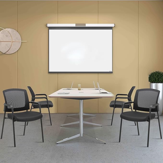 CLATINA Office Reception Guest Chair Mesh Back Stacking with Ergonomic Lumbar Support and Thickened Seat Cushion for Waiting Conference Room Black 4 Pack-DeskLoop Office
