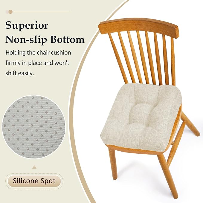 downluxe Chair Cushions for Dining Chairs 4 Pack, Tufted Indoor Chair Pads - Image 3