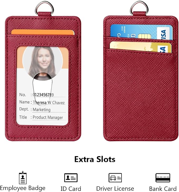 Leather Badge Holder and Adjustable Retractable Lanyards, Quick Release Buckle - Image 3