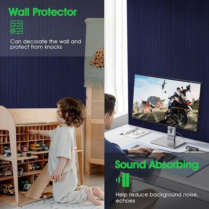 Large Cork Board for Office,8 Pack Felt Wall Tiles with Slat Wall Paneling,Felt Bulletin Board Pin Board Cork Boards for Walls - Dark Blue-DeskLoop Office