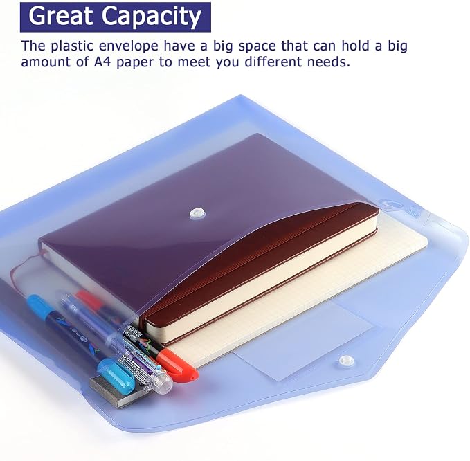 6 Pack Clear Document Folders Plastic Envelopes, A4 Size, - Image 5