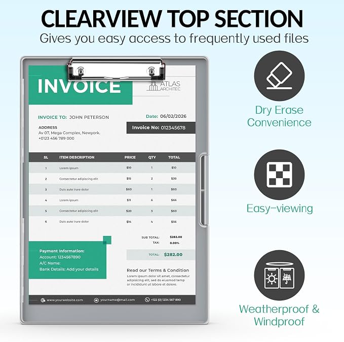 Sooez Clipboard with Storage, Heavy Duty Cleaview Clip Boards 8.5x11 with Dual - Image 2