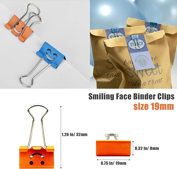 Smiling Face Binder Clips Small, Cute Emoji Paper Clamps - Image 5