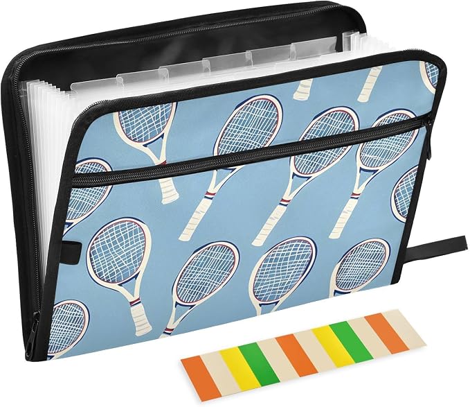 Expanding File Folder Tennis Racket Blue Accordion File Organizer 13 Pockets by ALAZA