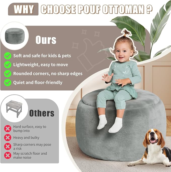Gericco Round Pouf Ottoman Foot Rest, 29 X 18Inch Floor Poufs Footstool - Image 6