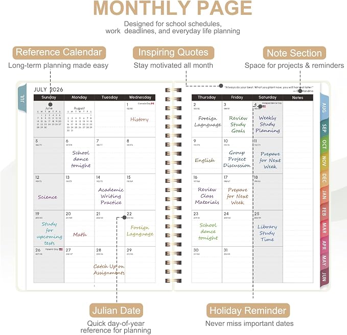 Planner 2026-2027, Weekly and Monthly Academic Year Calendar Planner, July 2026 - Image 3