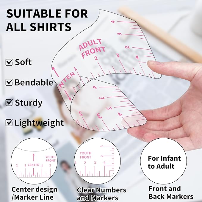 9pcs Tshirt Ruler Guide for Vinyl Alignment, T Shirt Rulers to Center Designs - Image 2