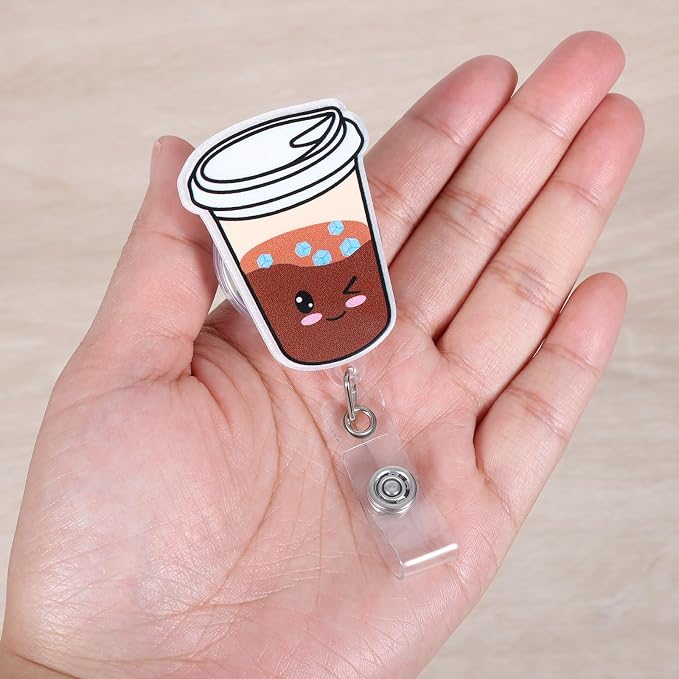 Funny Iced Coffee Nurse Badge Reel, Cute Coffee Lovers Retractable ID Badge - Image 4