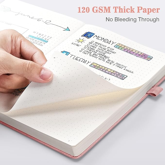 Dotted Journal Notebook 3 Pack, A5 Hardcover Notebook with 120gsm Thick Dotted Paper, Leather Journals for Women, Men, Dot Grid Notebook Journal for Writing, Notebooks for Work, School, 5.75" × 8.38"-DeskLoop Office