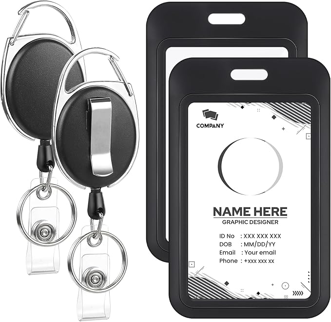 2 Pack Badge Holder Retractable Clip Heavy Duty Reels by BESARME